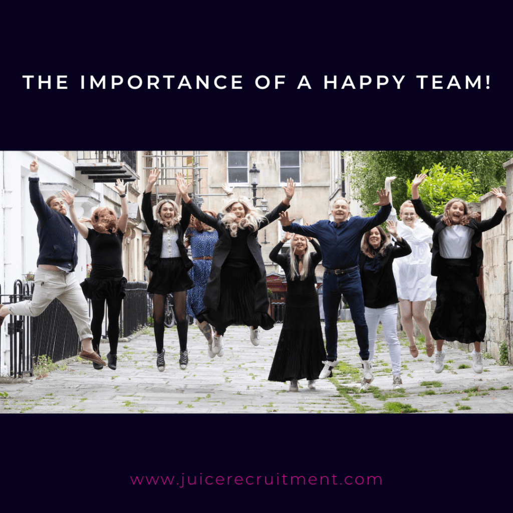 Juice Recruitment Bath jumping and demonstrating the importance of a happy team as well as career progression goals and opportunities
